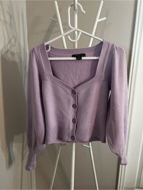 French Connection Lavender Square-Neck Button Cardigan